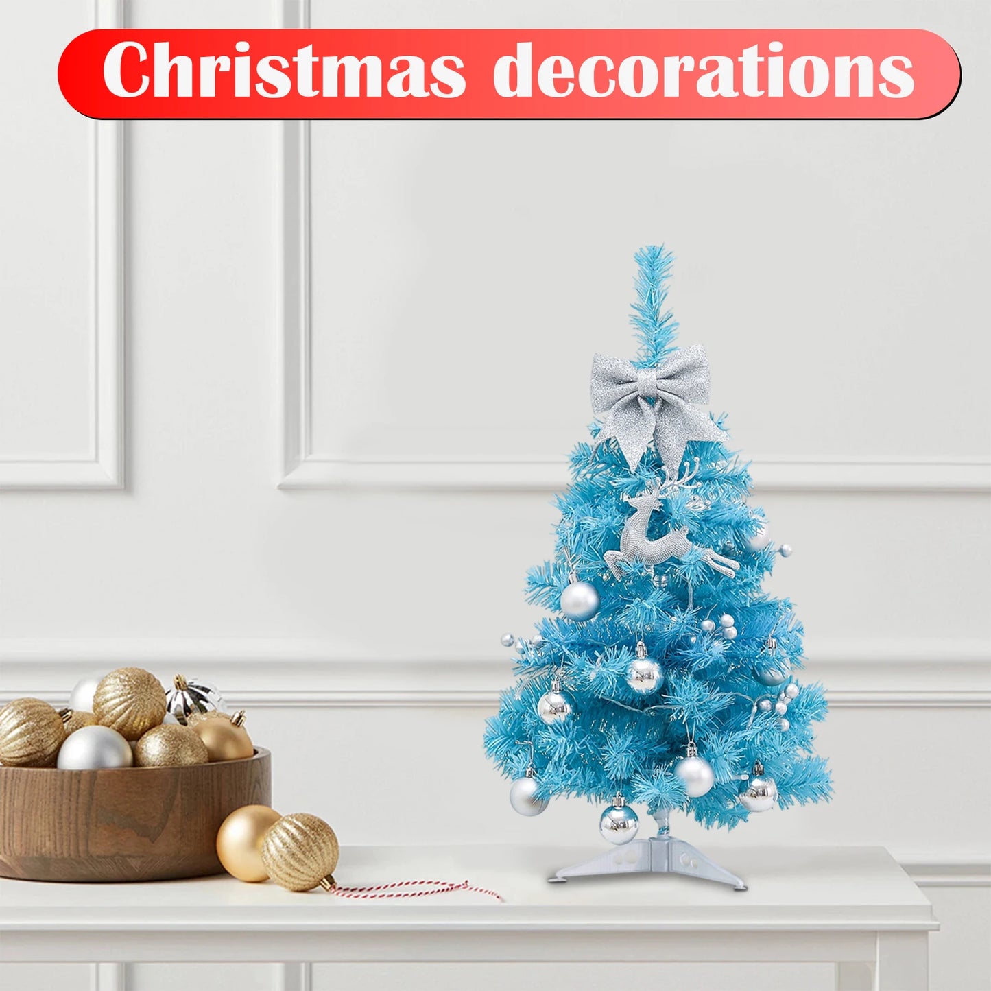 Blue Mini Christmas Tree with Twinkling Lights!, Blue Desktop Christmas Pine Tree 2025, Mini Christmas Tree for Desktop & Home Decor!