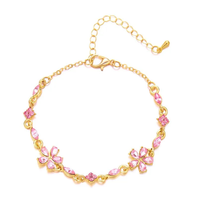 Premium Luxury Quality 2026 Edition Luxury Colorful Zircon Flower Bracelet For Women Girls Korean Sweet Gold Color Crystal Adjustable Bracelet Jewelry Gift