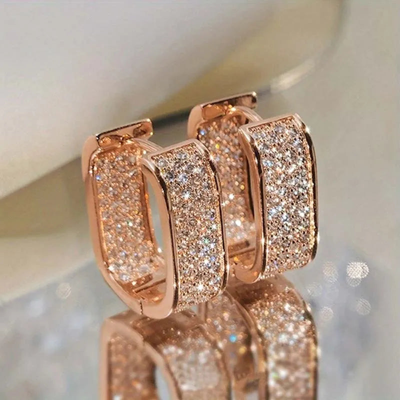 Luxury High Quality 2026 Edition 6 Stainless Steel Gold Silver Color Square Hoop Earrings for Women Luxury Shiny CZ Zircon Geometric Earrings Wedding Jewelry