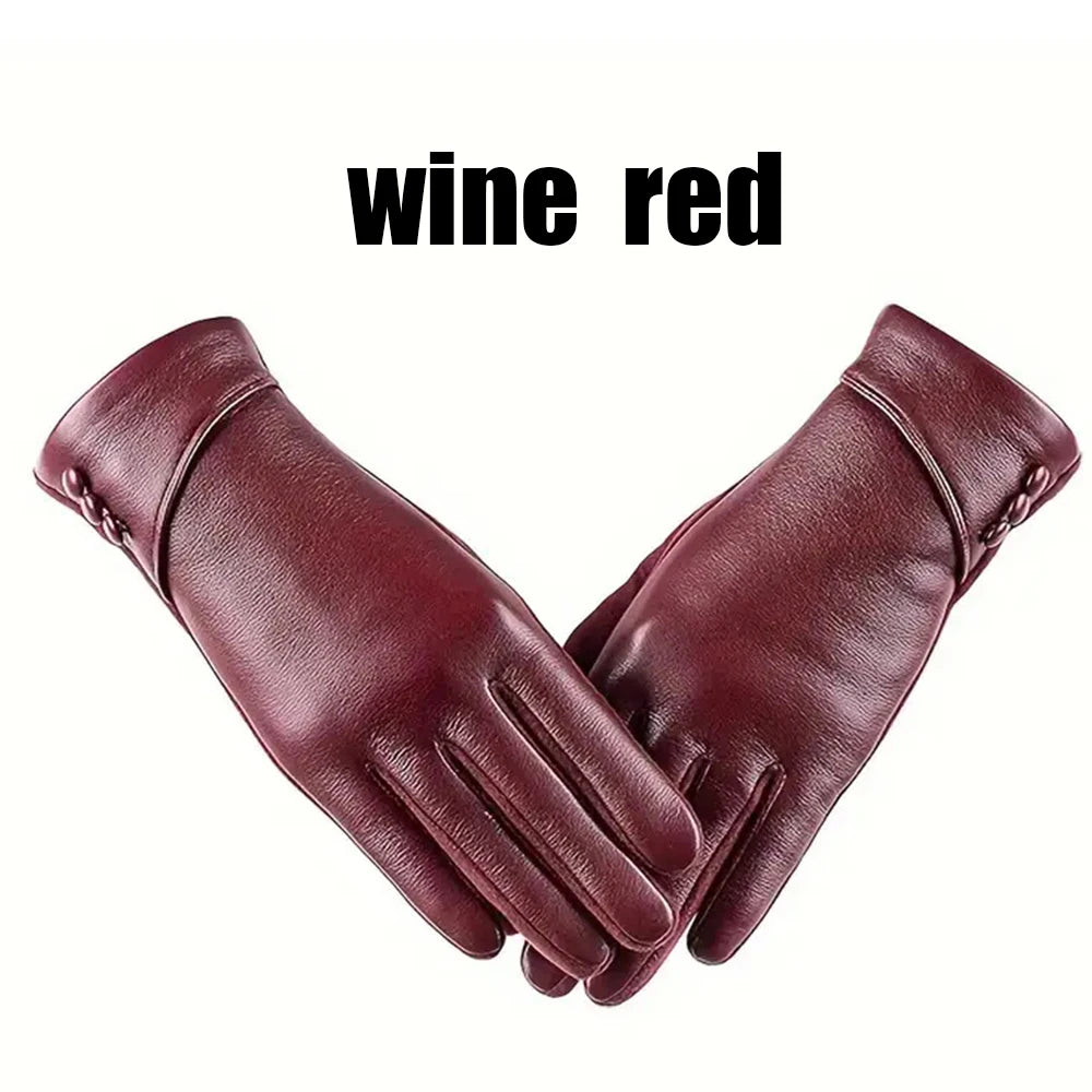 Premium Anti Slip Fleece Lined Gloves for Cycling & Outdoor Glam, PU Leather Touchscreen Gloves Chic, Warm & Effortlessly Sophisticated