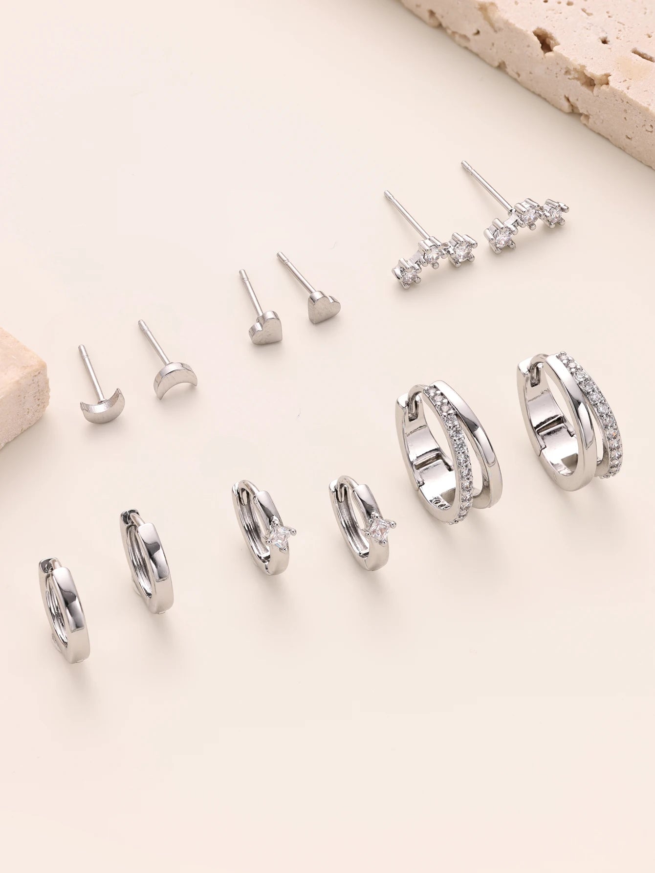 Premium Quality 2026 Luxury Edition 6 Pairs Small Gold Hoop Stud Earrings Set for Somen, 14K Gold Plated Huggie Hoop Earrings Double Hoop Earrings CZ Stud Earrings