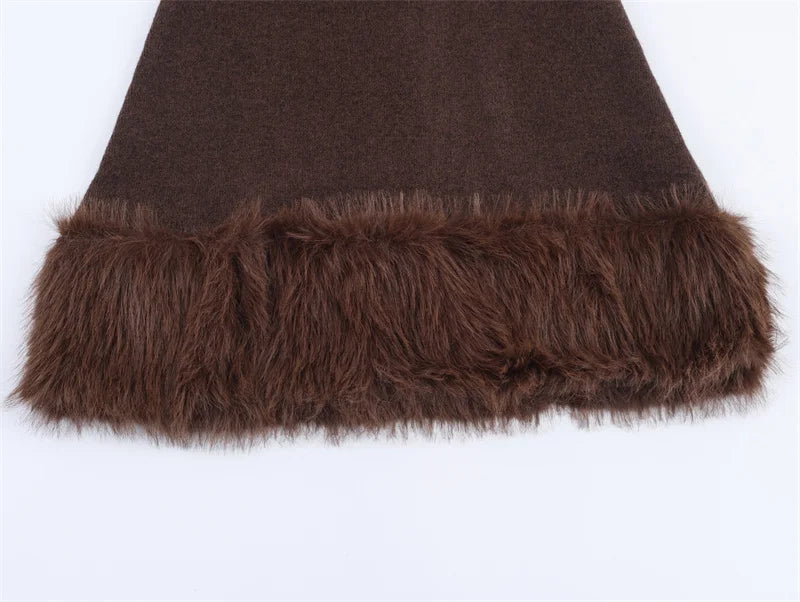 Premium Faux Fur Effect Knit Dress Trendy, Sexy & Effortlessly Elegant 2026 Fall Luxe Sexy Faux Fur Patchwork Knit Dress for Chic Women Who Stand Out