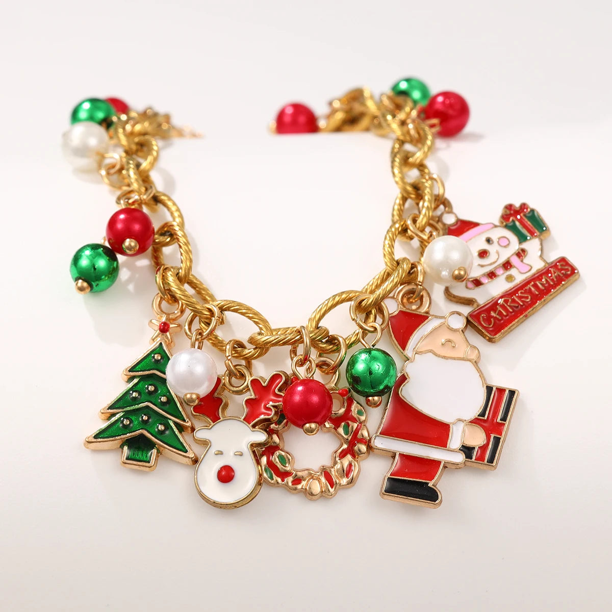 Premium Brand 2026 Style 1 Piece New Christmas-Themed Metal Bracelet with Santa Claus (Holding a Gift) & Christmas Tree Designs(color random)