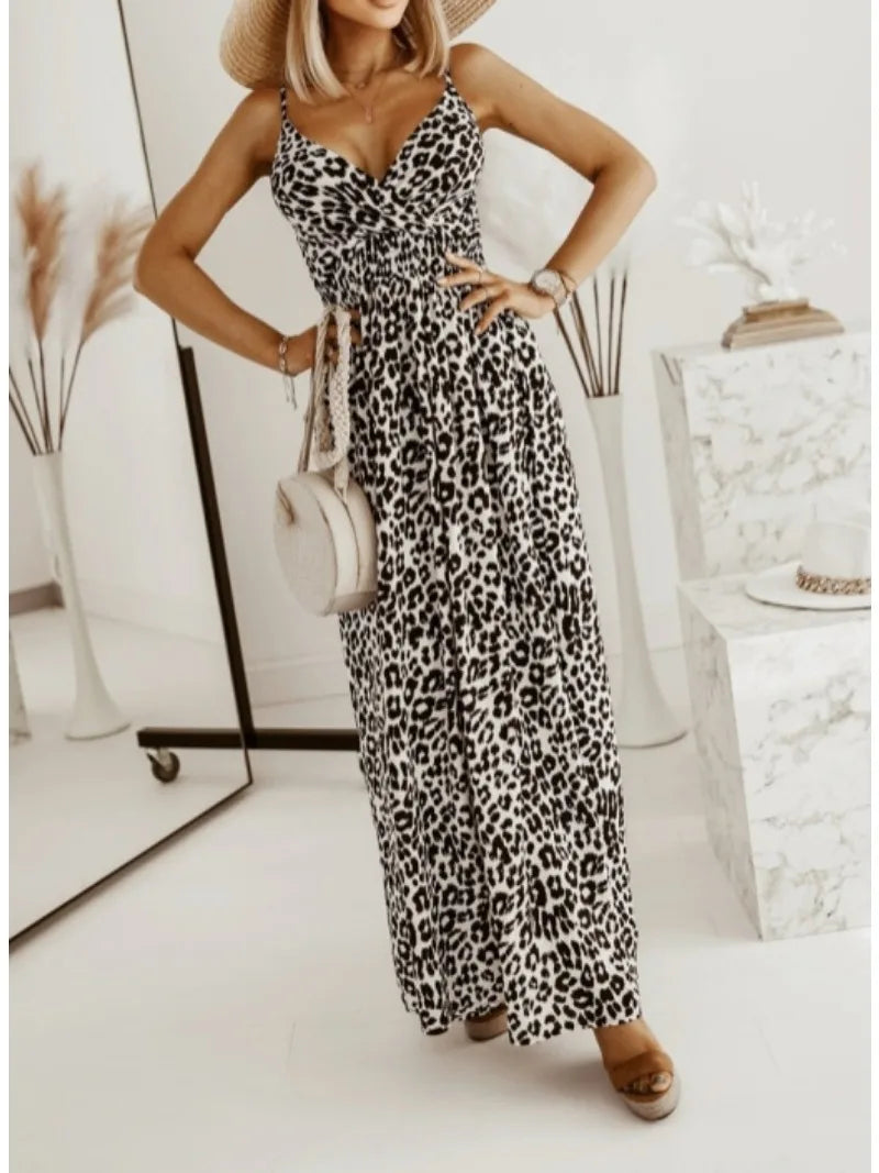 Premium Leopard Print Camisole Dress for Effortless Seduction, Leopard V-Neck Maxi Wild Elegance Meets Vacation Glam, From Brunch to Beach Nights Premium Leopard Maxi for the Modern Muse