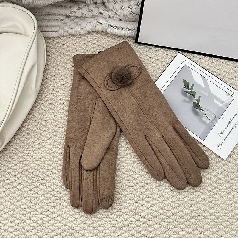 Premium Design 2026 Winter Ladies' Velvet Warm Gloves, Winter Outdoor Driving and Cycling Windproof Gloves, Cute, Sweet and Versatile Touch Screen Gloves