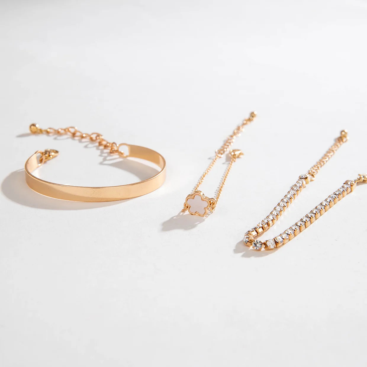 Premium Quality Design 3Pcs/ Set Bohemia Minimalism Metal Rhinestone Chain Bracelet Set for Women Metal Bangle Gold Color Jewelry Gifts