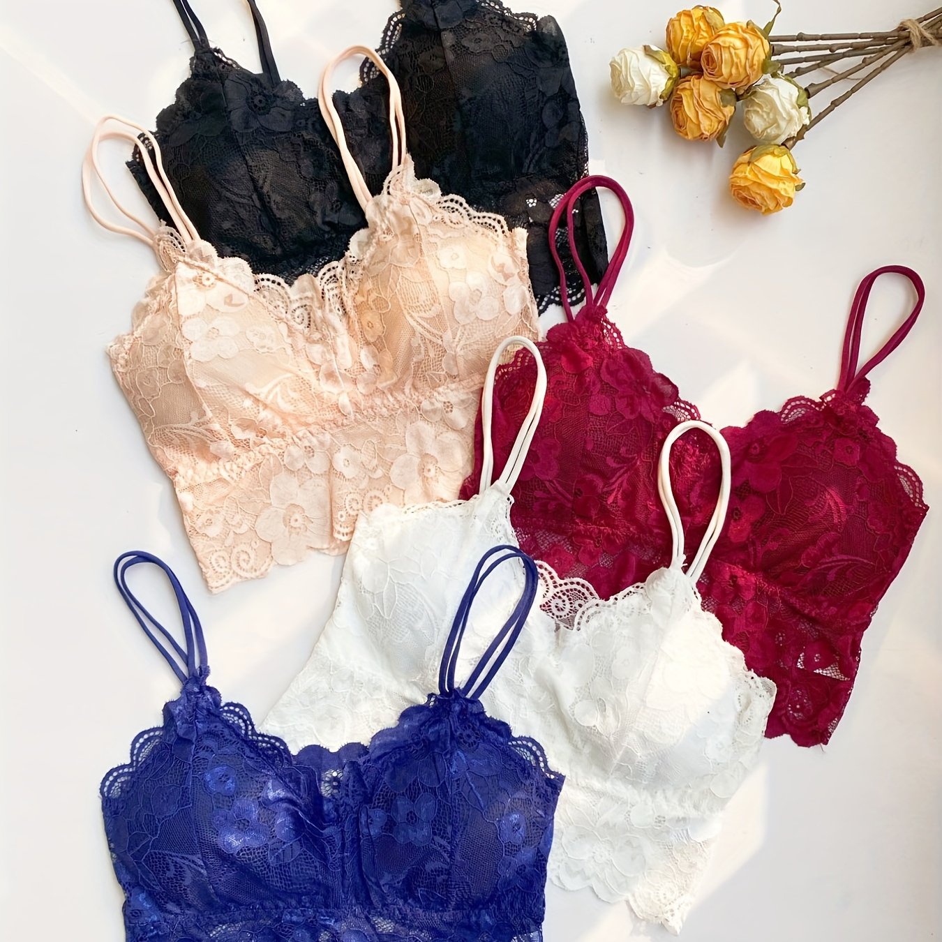 Sexy Wireless 2026 style Lace Bralettes , Feel Chic, Flirty & Confident 5 Pack Scallop Trim Bralettes for Every Mood, Wireless Lace Bralettes That Redefine Comfort & Sexiness!, Elegant Lace Bralettes for Every Outfit & Occasion!,