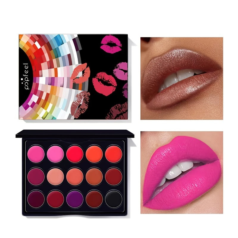 15 Shades of Seduction Waterproof Lipstick Palette for a Bold & Sexy Look ,15 Must-Have Lip Colors Waterproof, Matte & Shiny for All-Day Confidence! ,Matte or Shiny, Always Stunning 15-Color Long-Lasting Lip Palette!
