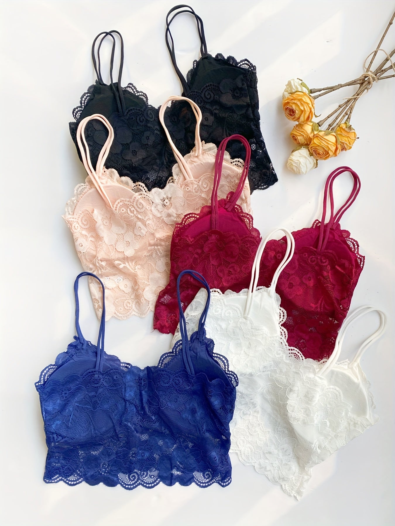 Sexy Wireless 2026 style Lace Bralettes , Feel Chic, Flirty & Confident 5 Pack Scallop Trim Bralettes for Every Mood, Wireless Lace Bralettes That Redefine Comfort & Sexiness!, Elegant Lace Bralettes for Every Outfit & Occasion!,