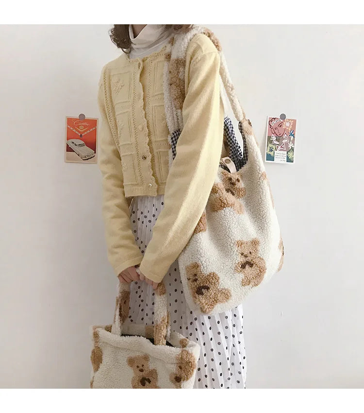 Plush Bear Shoulder Bag Soft, Cute & Ultra Trendy , Premium Large Capacity Plush Tote  Fashionable, Fun & Practical