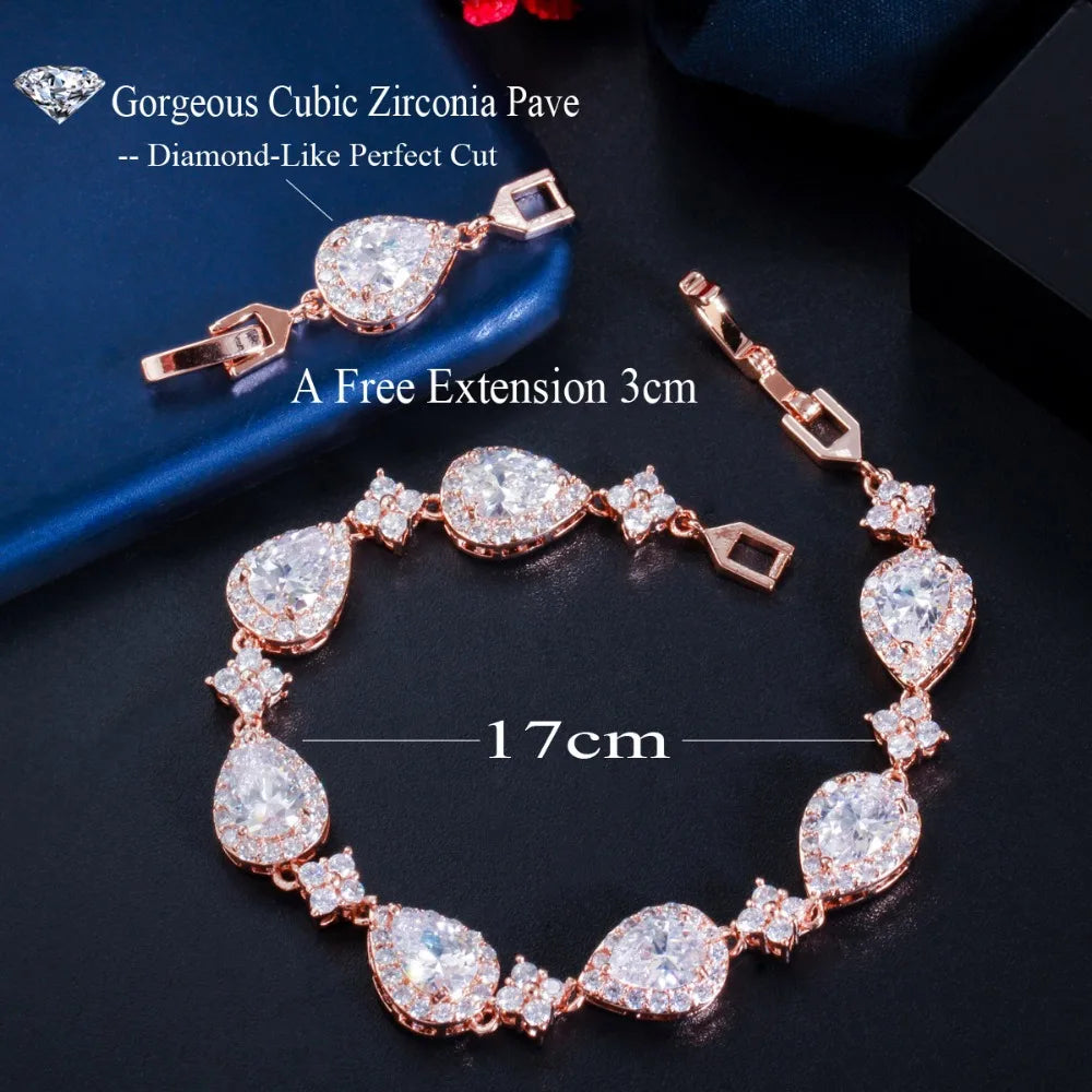 Hight Quality CWWZircons Top Bling Big Water Drop Cubic Zirconia Rose Gold Color Tennis Bracelet for Women Trendy Party Wedding Jewelry CB238