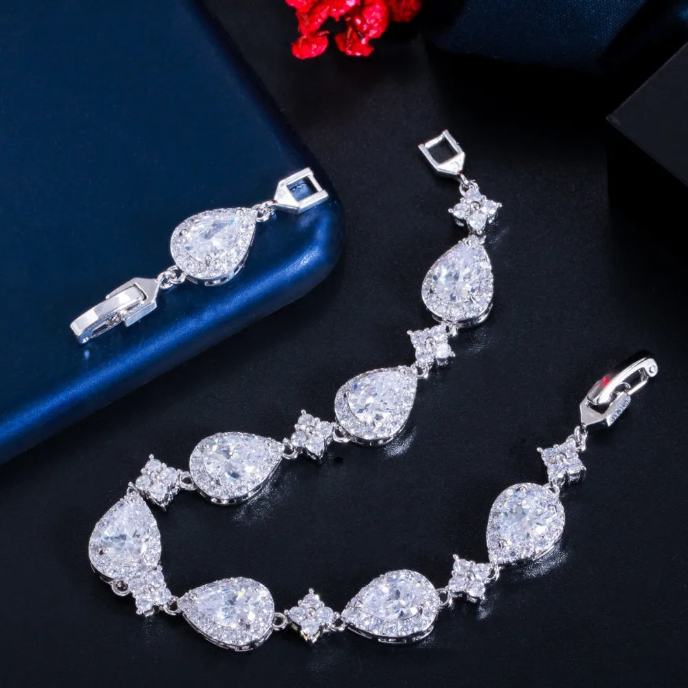 Hight Quality CWWZircons Top Bling Big Water Drop Cubic Zirconia Rose Gold Color Tennis Bracelet for Women Trendy Party Wedding Jewelry CB238