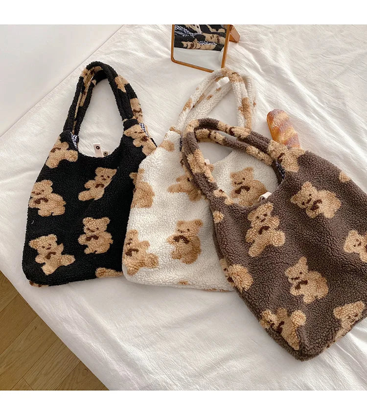 Plush Bear Shoulder Bag Soft, Cute & Ultra Trendy , Premium Large Capacity Plush Tote  Fashionable, Fun & Practical