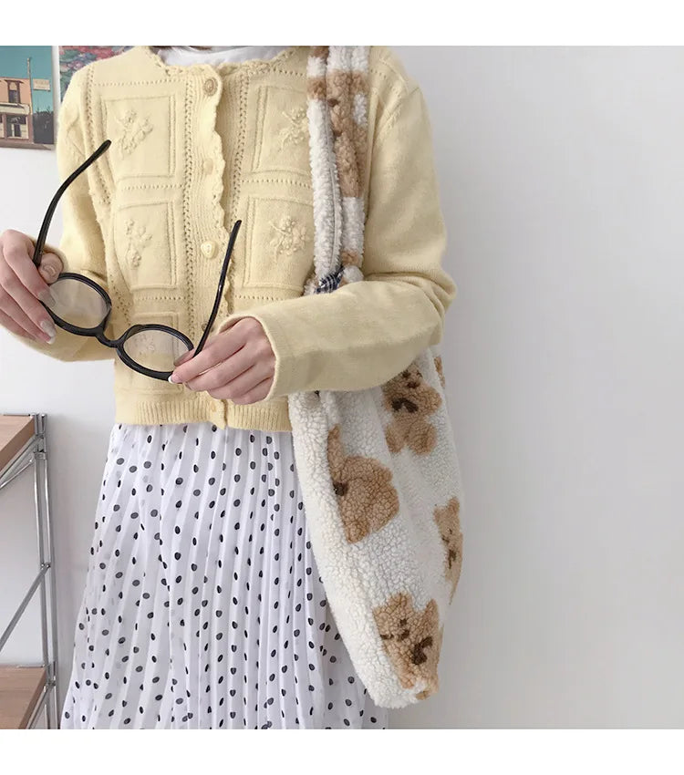 Plush Bear Shoulder Bag Soft, Cute & Ultra Trendy , Premium Large Capacity Plush Tote  Fashionable, Fun & Practical