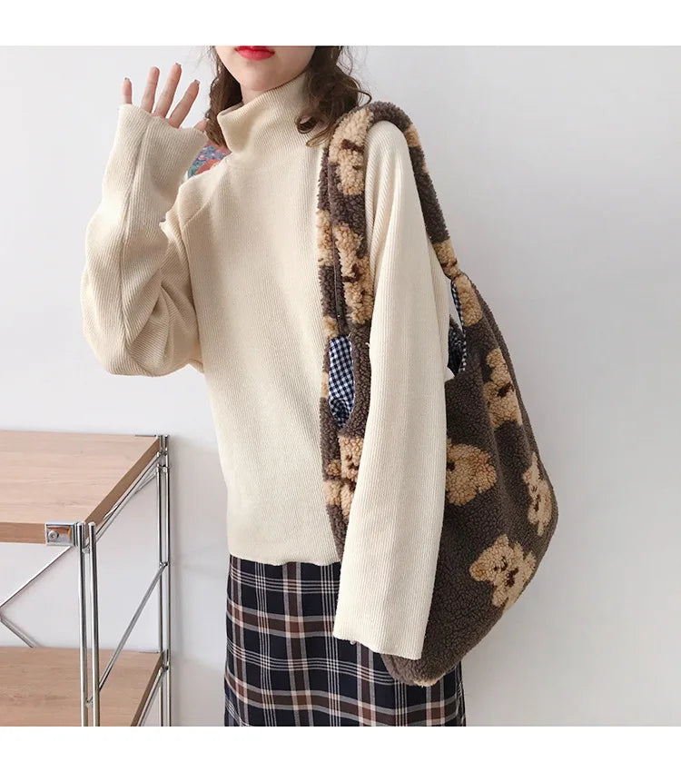 Plush Bear Shoulder Bag Soft, Cute & Ultra Trendy , Premium Large Capacity Plush Tote  Fashionable, Fun & Practical