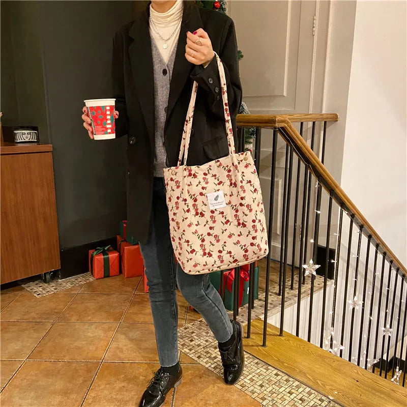 Premium Canvas Lined Shoulder Bag Stylish, Practical & Fashion2026 Wild Chic! Corduroy Leopard Tote Bag Cute, Eco-Friendly & Ultra Trendy