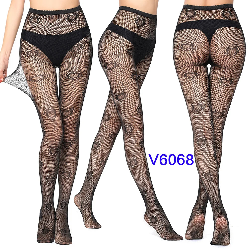 High Quality Heart Flower Pattern Pantyhose, Trendy Japanese Punk Inspired Mesh Tights Sexy, Soft & Premium, Mesh Heart & Flower Fishnet Stockings, Sexy & Cute! Heart Flower Mesh Fishnet Tights for Trendy Girls