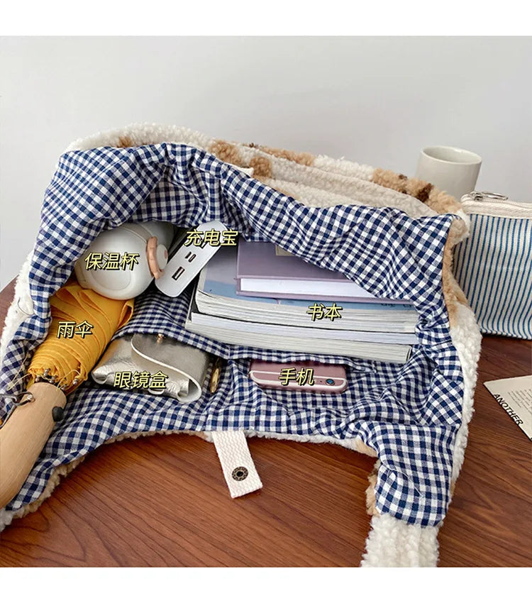 Plush Bear Shoulder Bag Soft, Cute & Ultra Trendy , Premium Large Capacity Plush Tote  Fashionable, Fun & Practical