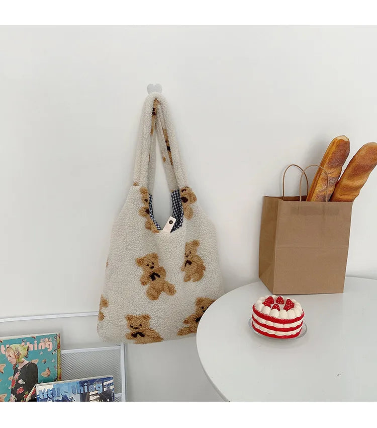 Plush Bear Shoulder Bag Soft, Cute & Ultra Trendy , Premium Large Capacity Plush Tote  Fashionable, Fun & Practical