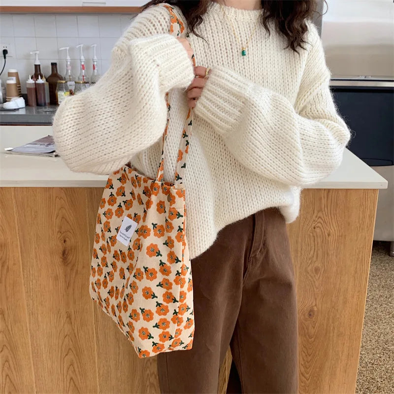 Premium Canvas Lined Shoulder Bag Stylish, Practical & Fashion2026 Wild Chic! Corduroy Leopard Tote Bag Cute, Eco-Friendly & Ultra Trendy