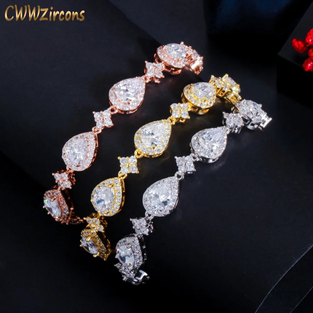 Hight Quality CWWZircons Top Bling Big Water Drop Cubic Zirconia Rose Gold Color Tennis Bracelet for Women Trendy Party Wedding Jewelry CB238