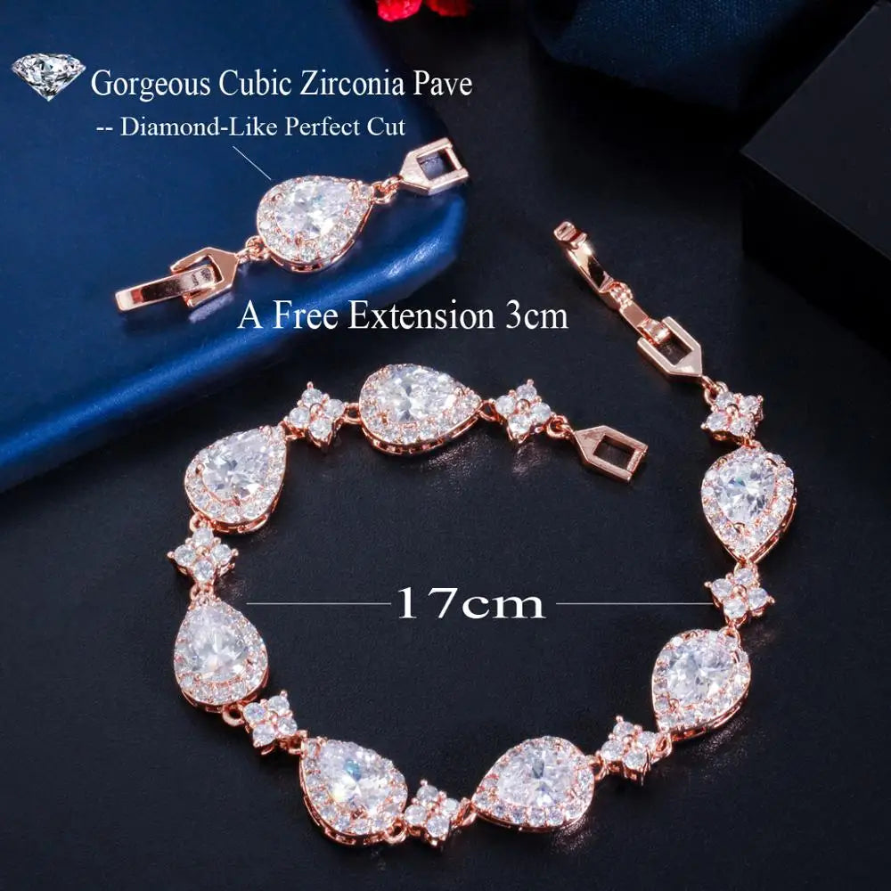 Hight Quality CWWZircons Top Bling Big Water Drop Cubic Zirconia Rose Gold Color Tennis Bracelet for Women Trendy Party Wedding Jewelry CB238