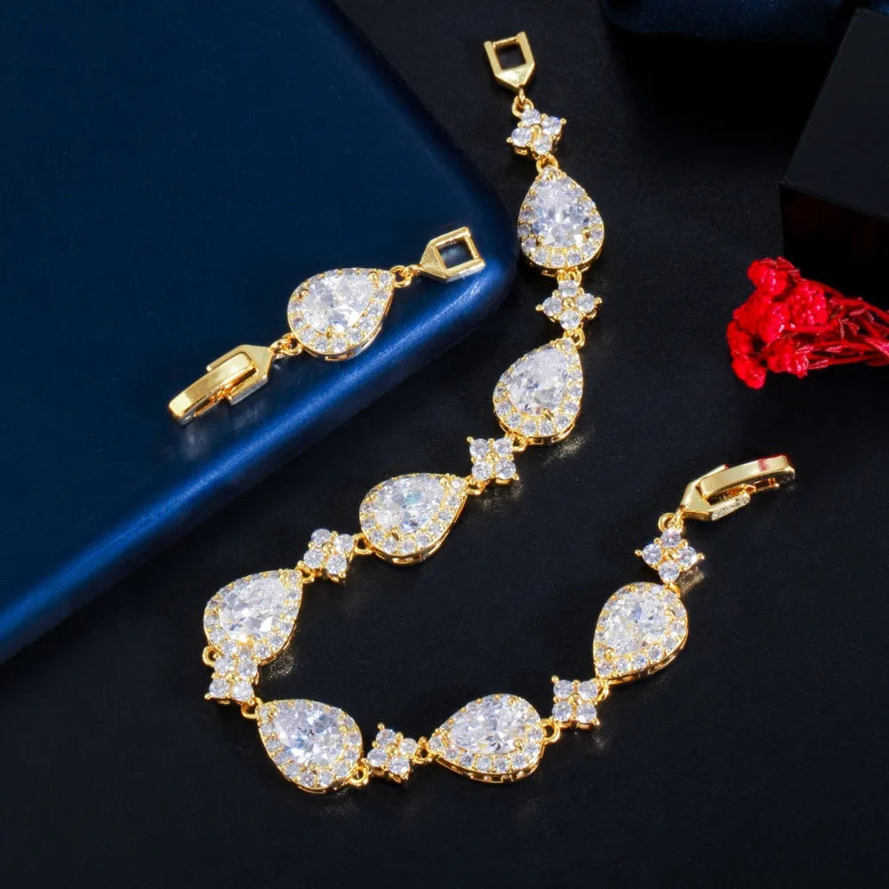 Hight Quality CWWZircons Top Bling Big Water Drop Cubic Zirconia Rose Gold Color Tennis Bracelet for Women Trendy Party Wedding Jewelry CB238