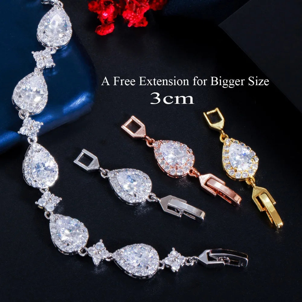 Hight Quality CWWZircons Top Bling Big Water Drop Cubic Zirconia Rose Gold Color Tennis Bracelet for Women Trendy Party Wedding Jewelry CB238