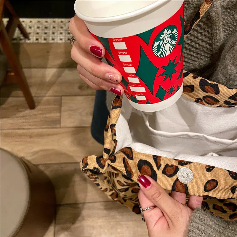 Premium Canvas Lined Shoulder Bag Stylish, Practical & Fashion2026 Wild Chic! Corduroy Leopard Tote Bag Cute, Eco-Friendly & Ultra Trendy