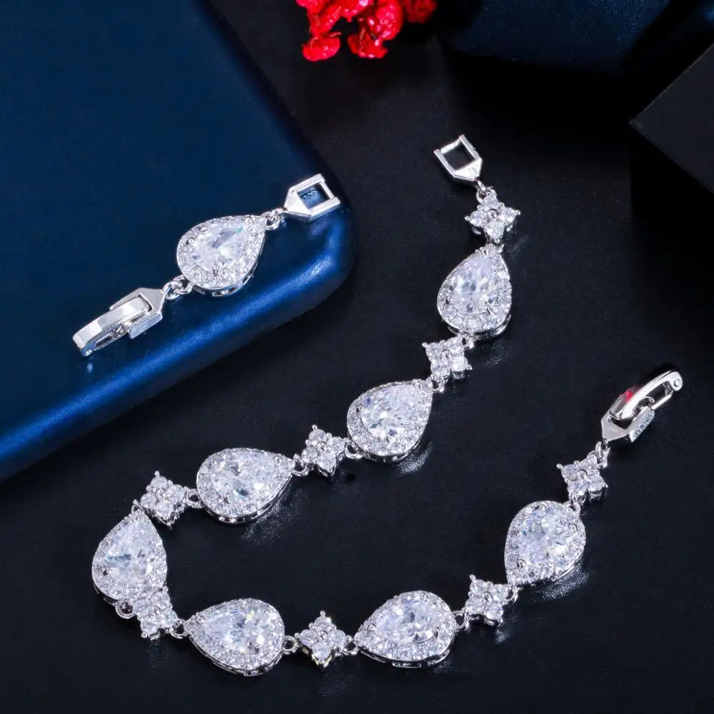 Hight Quality CWWZircons Top Bling Big Water Drop Cubic Zirconia Rose Gold Color Tennis Bracelet for Women Trendy Party Wedding Jewelry CB238