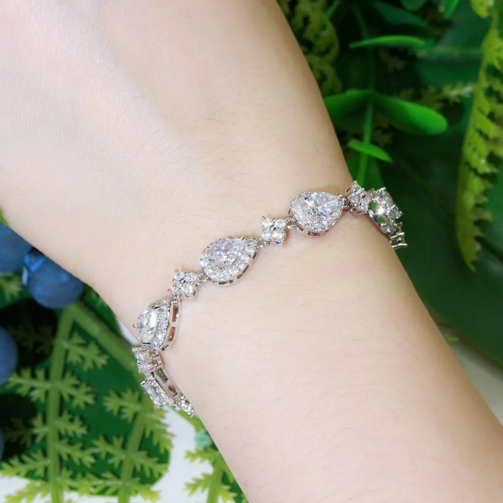 Hight Quality CWWZircons Top Bling Big Water Drop Cubic Zirconia Rose Gold Color Tennis Bracelet for Women Trendy Party Wedding Jewelry CB238