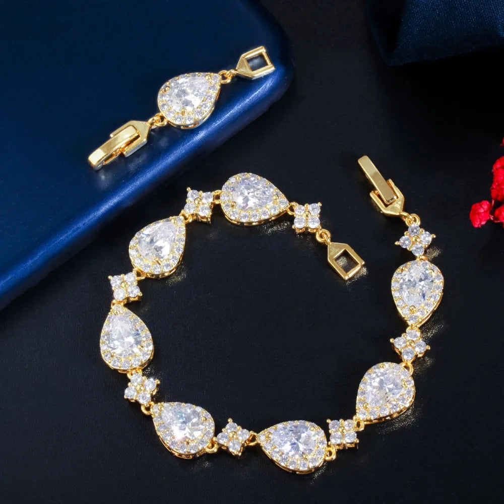 Hight Quality CWWZircons Top Bling Big Water Drop Cubic Zirconia Rose Gold Color Tennis Bracelet for Women Trendy Party Wedding Jewelry CB238