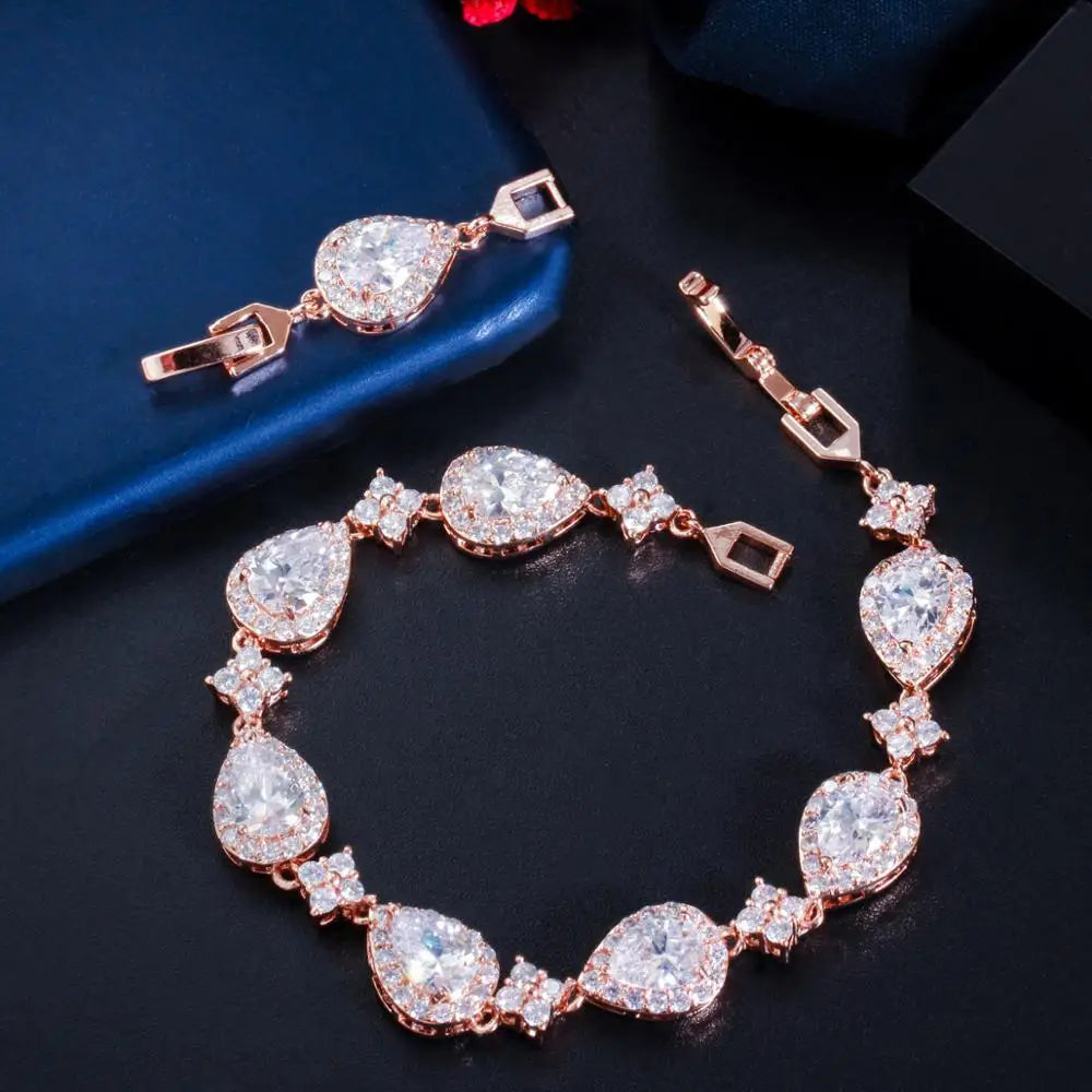 Hight Quality CWWZircons Top Bling Big Water Drop Cubic Zirconia Rose Gold Color Tennis Bracelet for Women Trendy Party Wedding Jewelry CB238