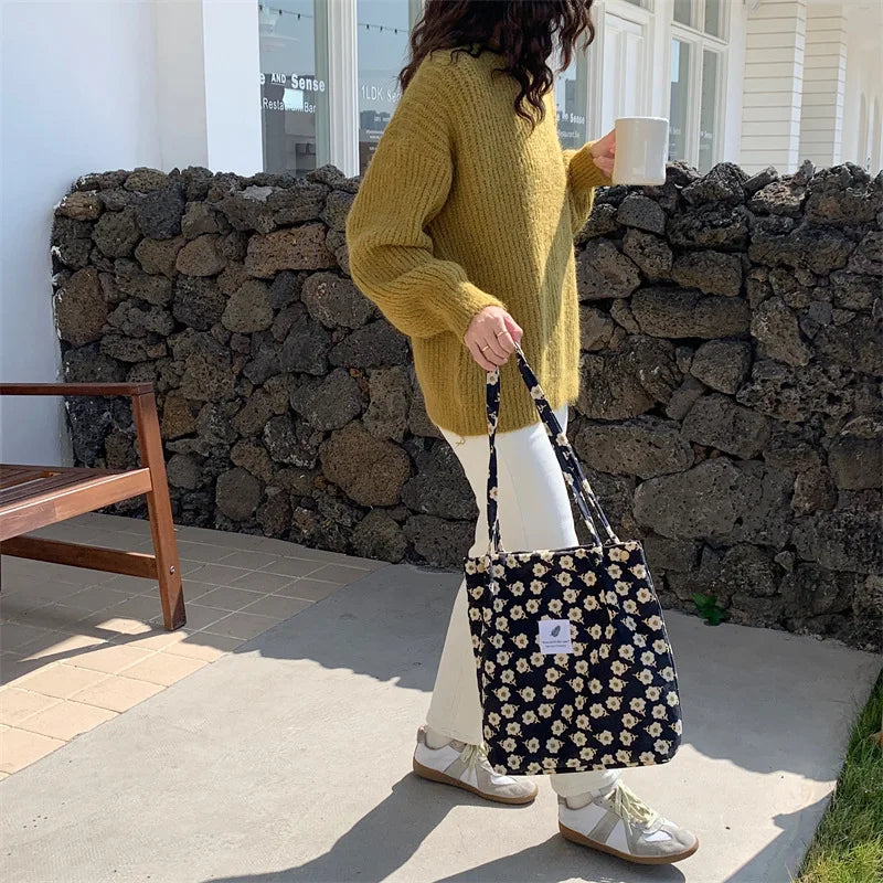 Premium Canvas Lined Shoulder Bag Stylish, Practical & Fashion2026 Wild Chic! Corduroy Leopard Tote Bag Cute, Eco-Friendly & Ultra Trendy