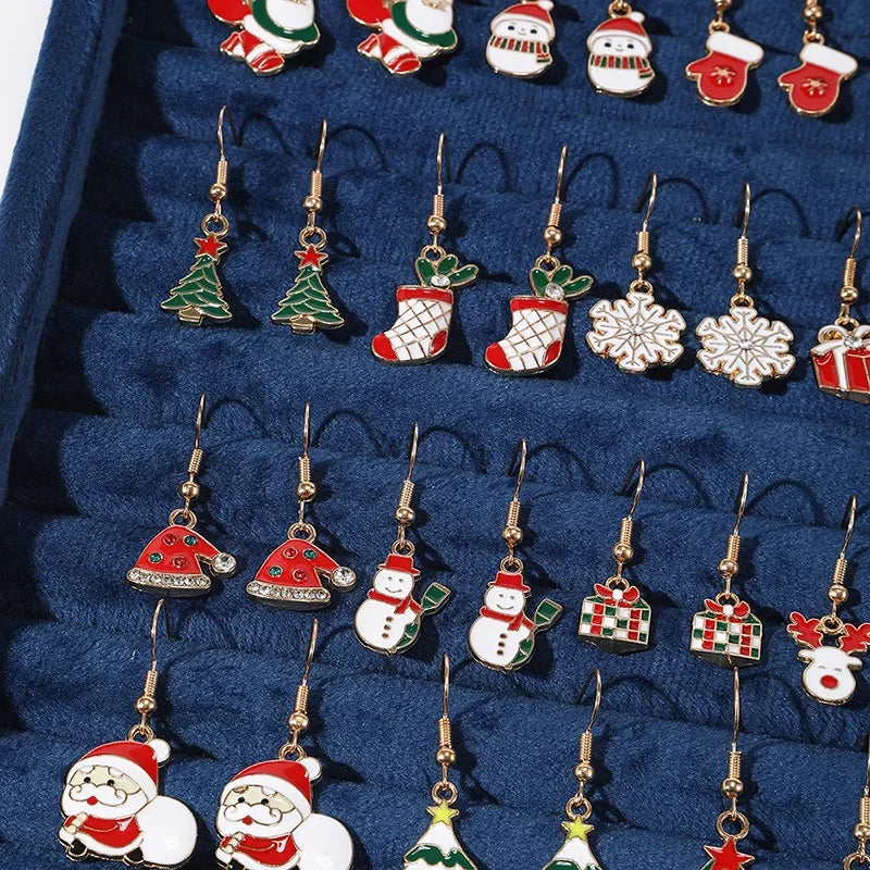 Brand New 2026 Style Premium Quality 25Pairs/5Pairs Christmas Series Earrings Cartoon Santa Claus Gingerbread Man Snowflake Alloy Earrings Set Women Christmas Gifts