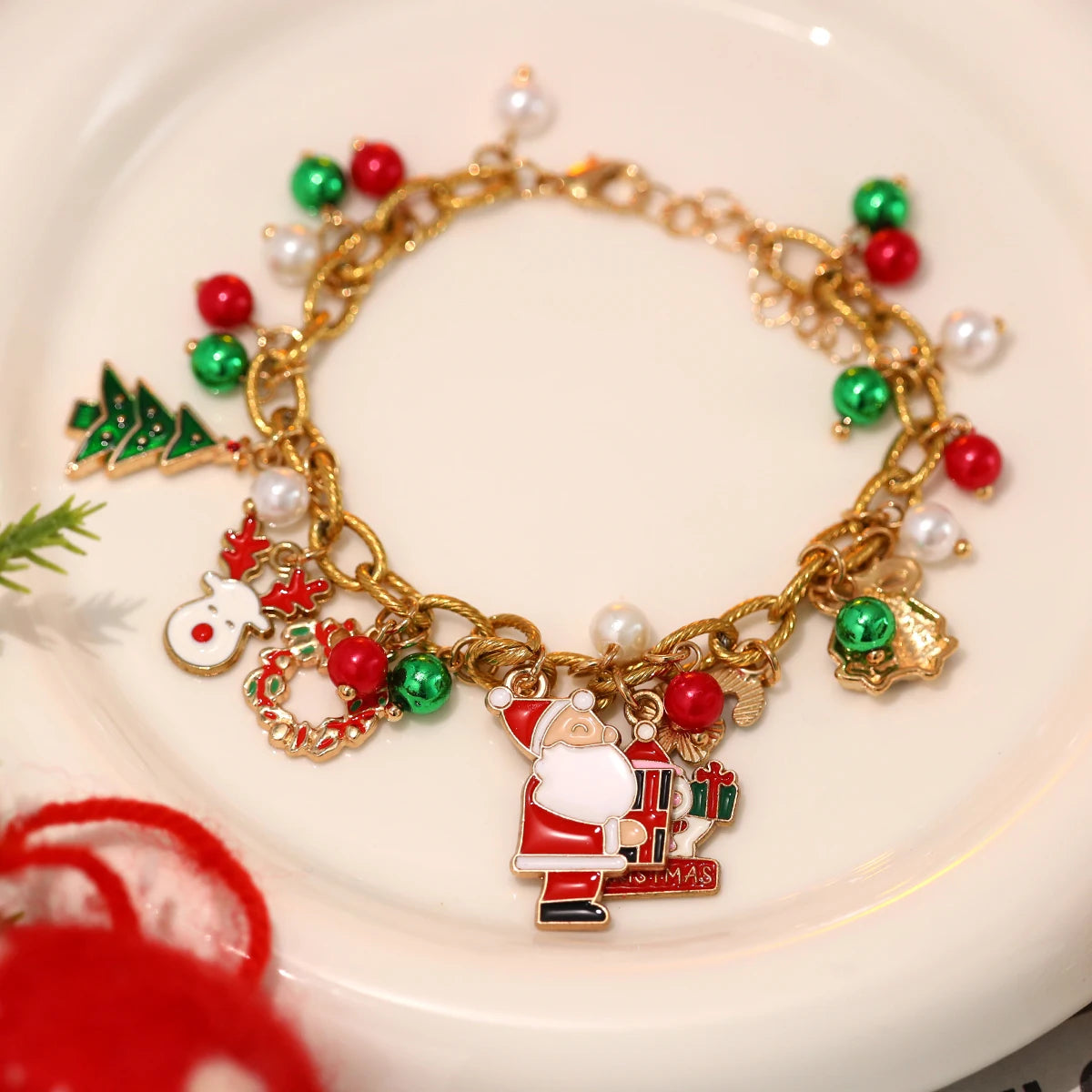 Premium Brand 2026 Style 1 Piece New Christmas-Themed Metal Bracelet with Santa Claus (Holding a Gift) & Christmas Tree Designs(color random)