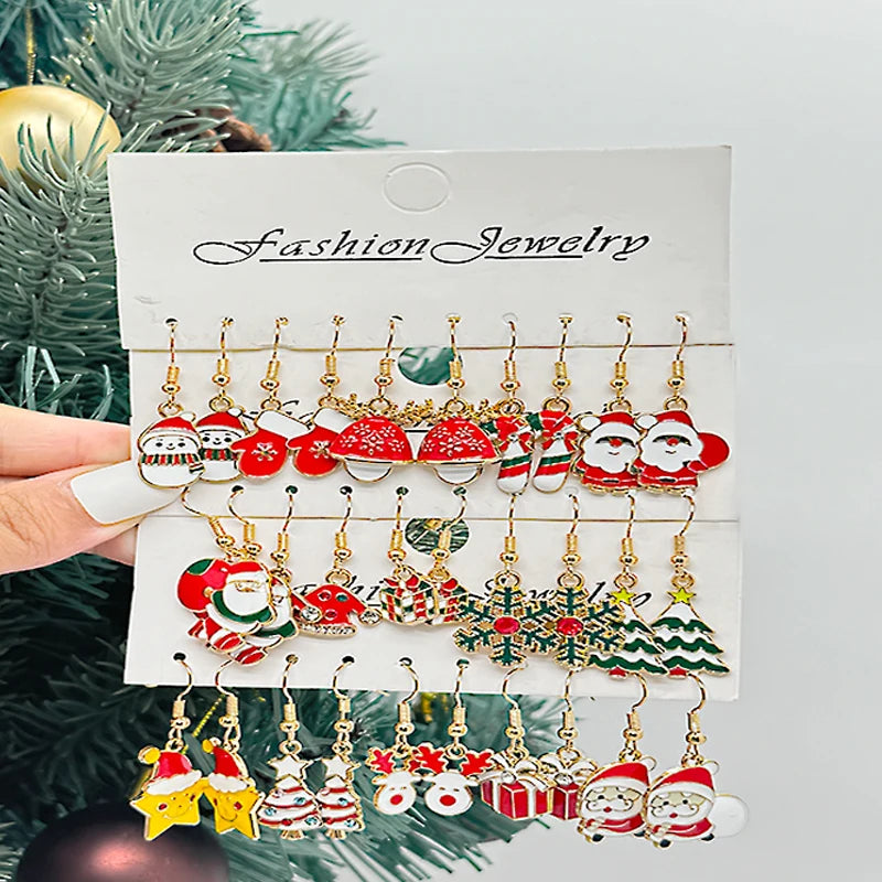 Premium High Clas Christmas Themed 50 pcs Set of Earrings Christmas Themed Earrings Vintage Metal Santa Earrings Designed for Women Fashion