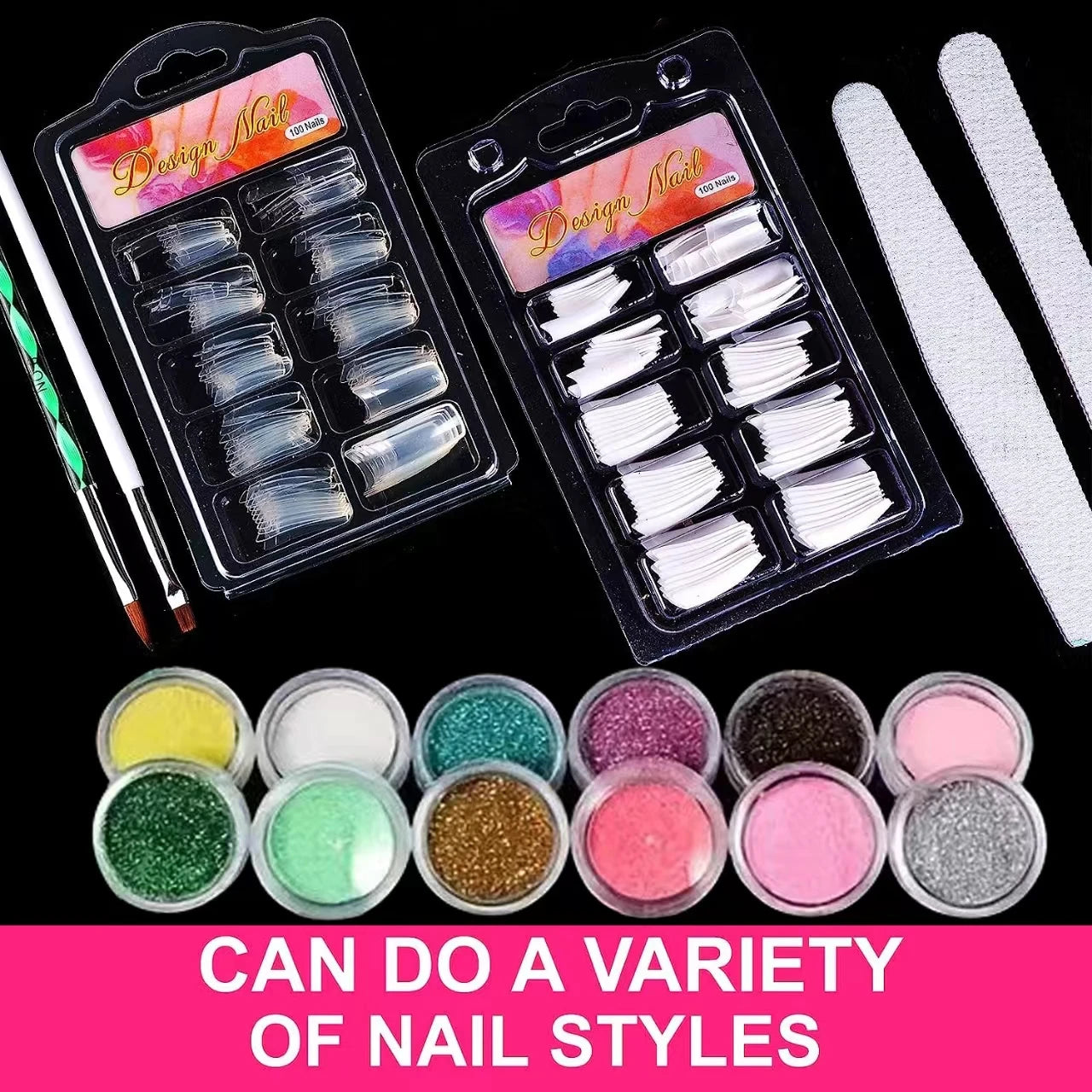 Acrylic Nail Kit for Beginners 12 Color Glitter Acrylic Powder White Clear Pink Acrylic Powder Extension Professional