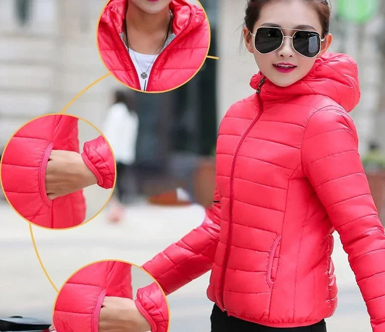 Jackets for Women Quilted Padded Lightweight Puffer Woman Coat Hoodie Short Yellow Thick Padding Feather Cropped Cute Modern Hot