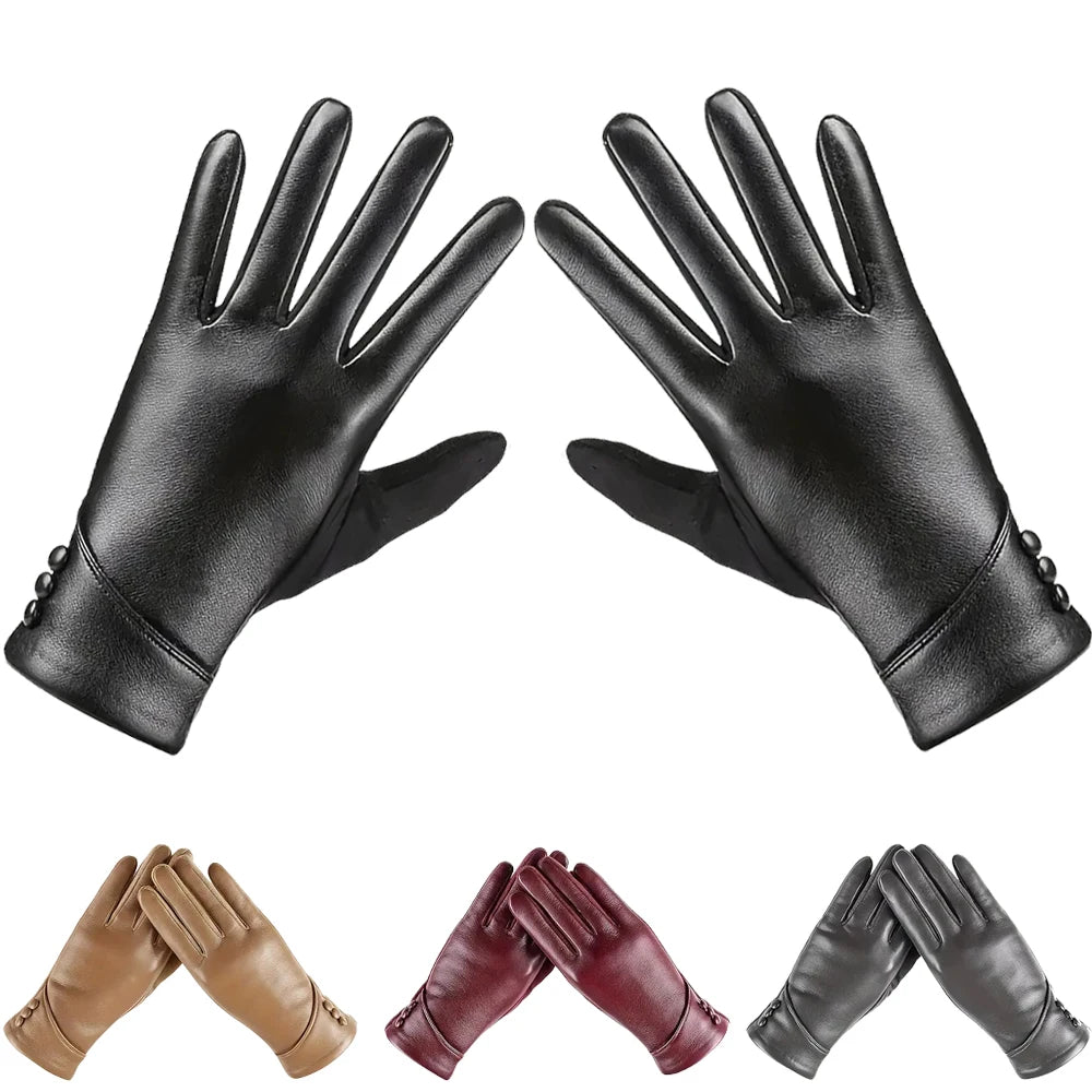 Premium  Anti Slip Fleece Lined Gloves for Cycling & Outdoor Glam, PU Leather Touchscreen Gloves Chic, Warm & Effortlessly Sophisticated