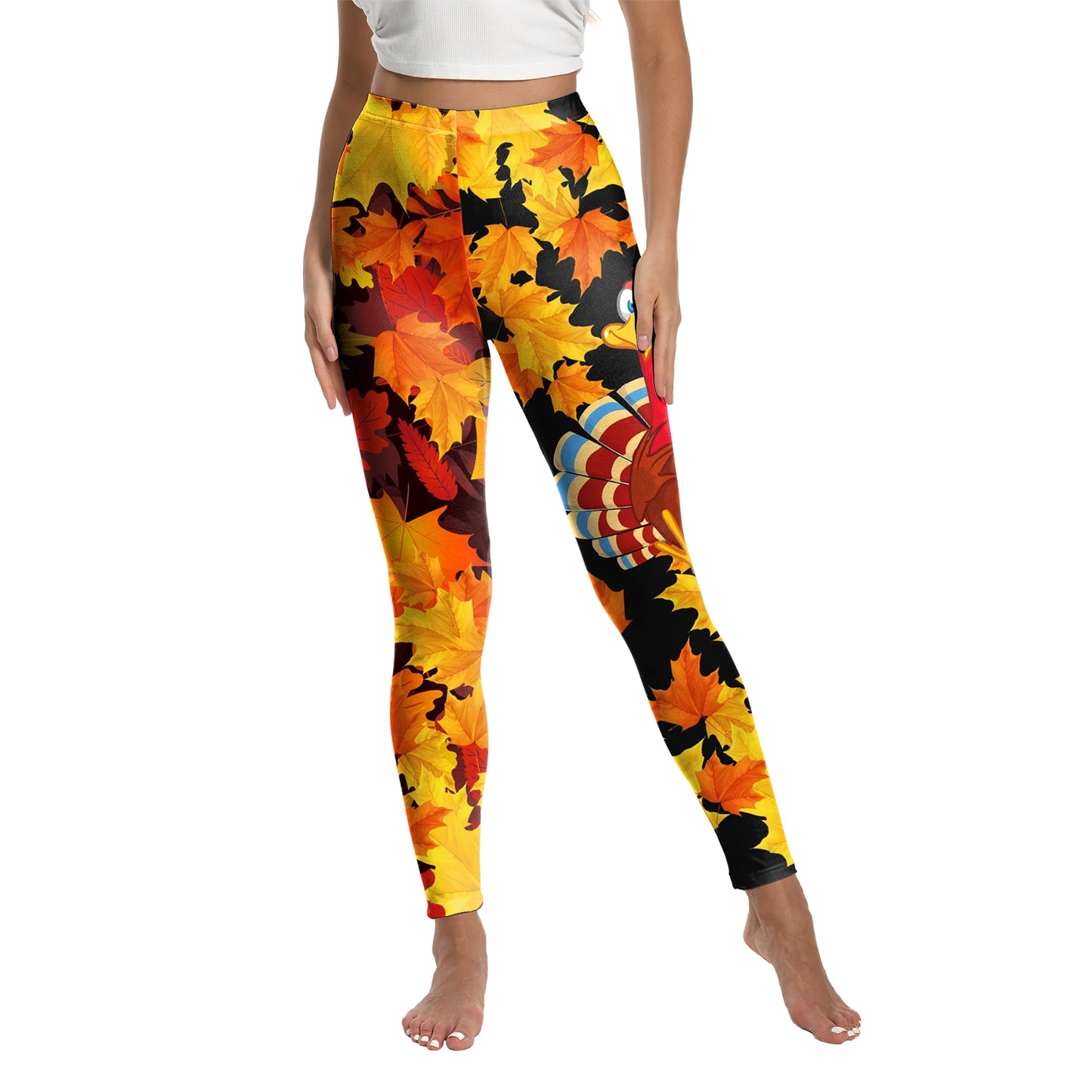 High Quality 2026 Edition Maple Leaf Pattern Cosplay Leggings Thanksgiving Day Turkey Tight Pants Woman Autumn Holiday Costumes Party Performance Trousers