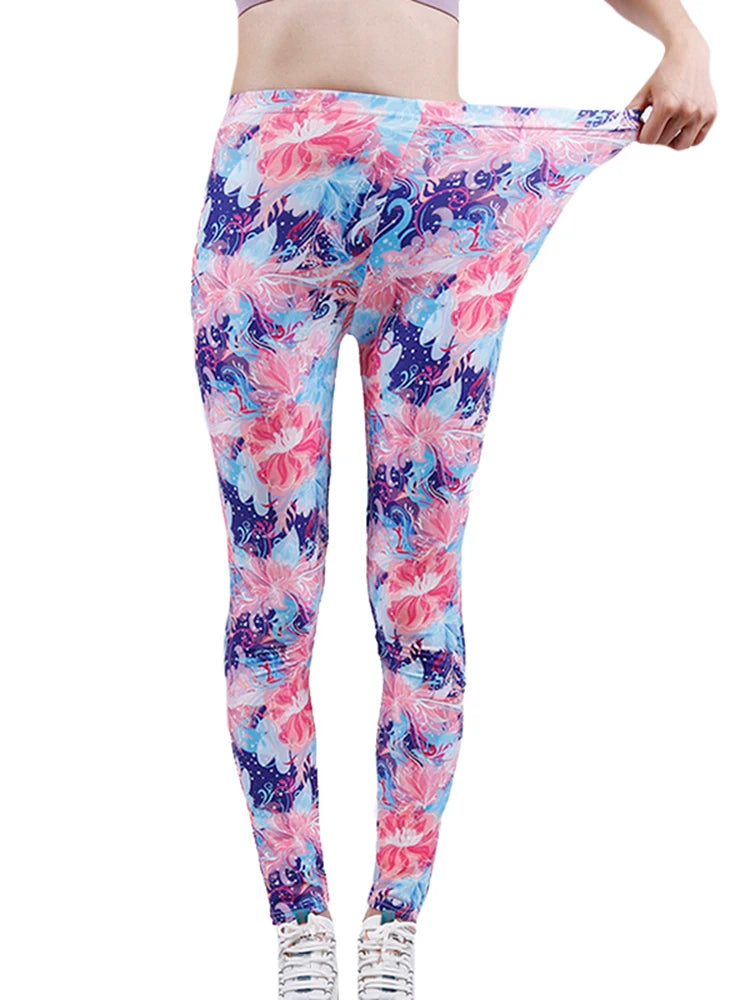 Brand New 2026 Edition CUHAKCI Fashion Women Leggings Beautiful Leaf Floral Printing High Waist Jeggings Stretch Pant Sexy Hot Sale Clothing Mujer
