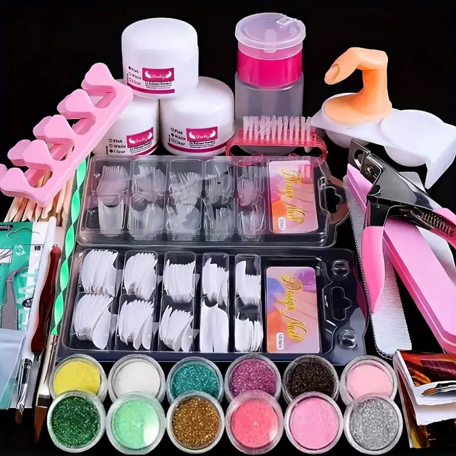Acrylic Nail Kit for Beginners 12 Color Glitter Acrylic Powder White Clear Pink Acrylic Powder Extension Professional