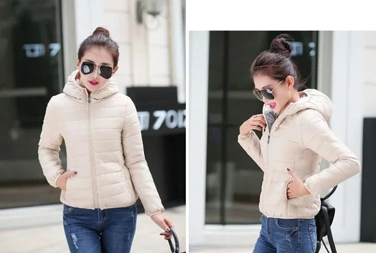 Jackets for Women Quilted Padded Lightweight Puffer Woman Coat Hoodie Short Yellow Thick Padding Feather Cropped Cute Modern Hot