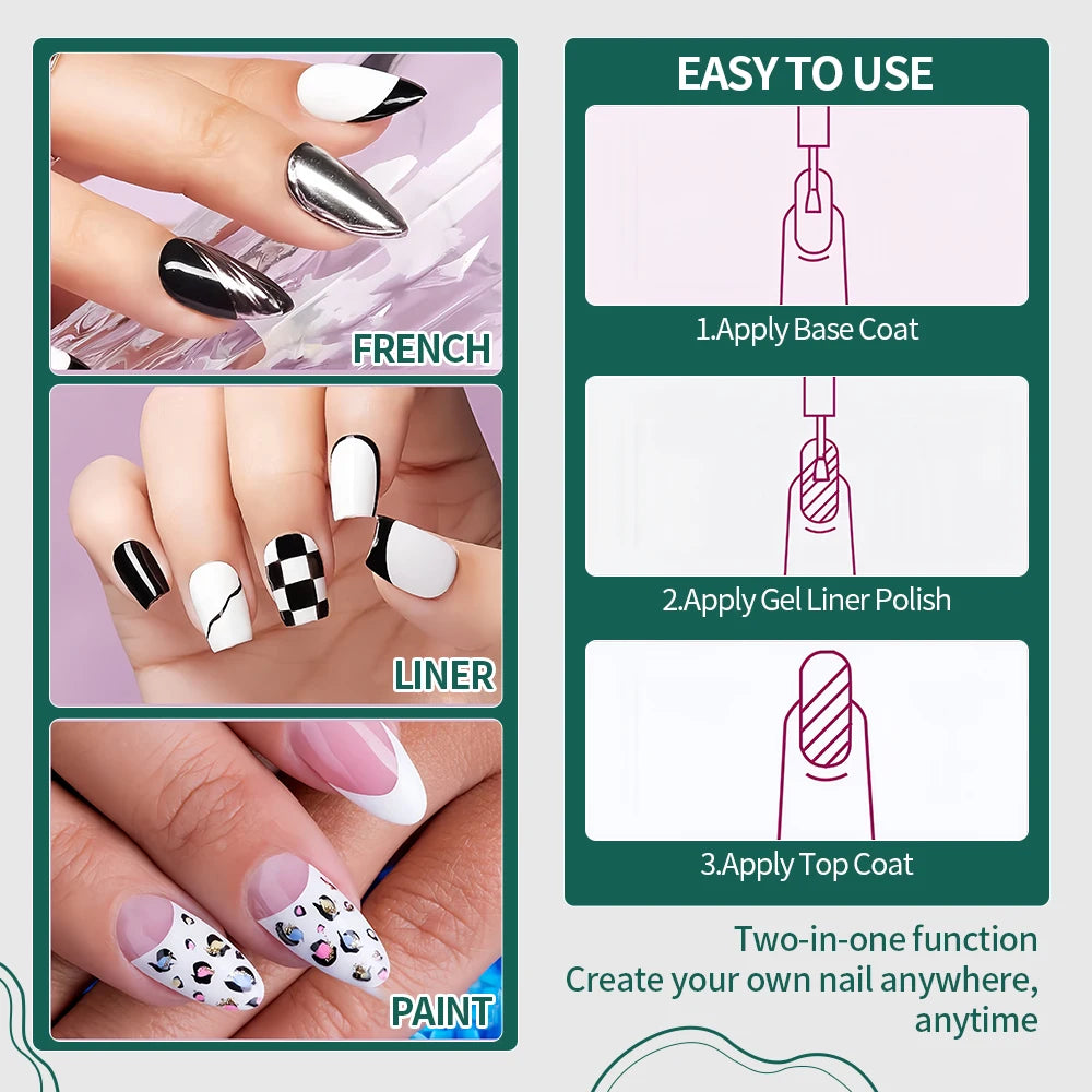 NAILPOP Gel Nail Liner 5 Trendy Colors for Stunning 2026 Nail Art!, DIY French Tips, Swirls & Designs Soak-Off Gel Polish with Brush, NAILPOP 5-Color Gel Liner 2026 Style