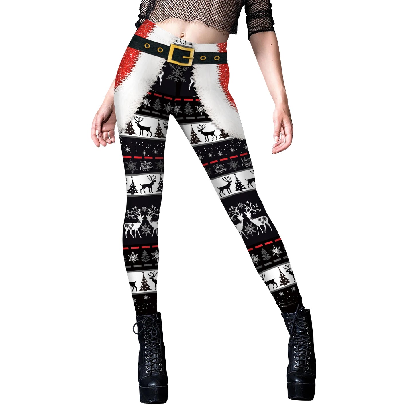 VIP FASHION Quality 2026 Edition Women Cosplay Xmas Belt 3D Print Gifts Leggings Christmas Snowflake Pattern Stretchy Skinny Workout Pants