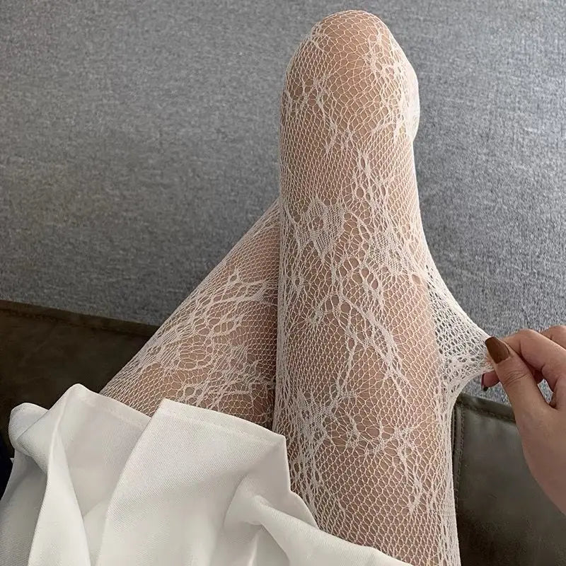 High Quality Heart Flower Pattern Pantyhose, Trendy Japanese Punk Inspired Mesh Tights Sexy, Soft & Premium, Mesh Heart & Flower Fishnet Stockings, Sexy & Cute! Heart Flower Mesh Fishnet Tights for Trendy Girls