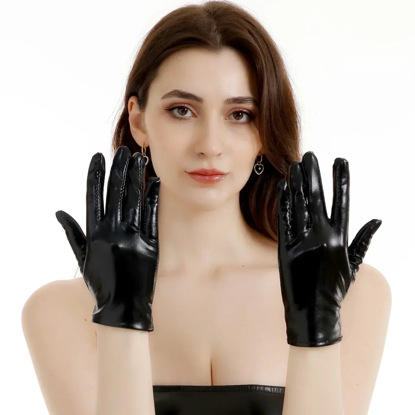 Premium Full Finger Dance & Cosplay Gloves for Women, 2026 Bold Glam! Short Black Patent Leather Gloves Sexy, Punk & Street Ready
