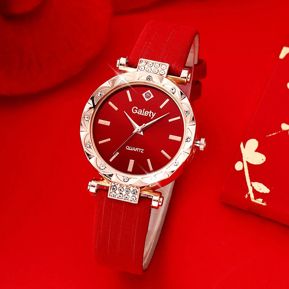 Luxury Love Set  Elegant Red Leather Watch Heart Jewelry Perfect Gift for Mum & Sister Luxury Gift of Love  2026 Edition Women’s Watch Jewelry Set Elegant, High Class & Heart Set Red, Radiant & Romantic