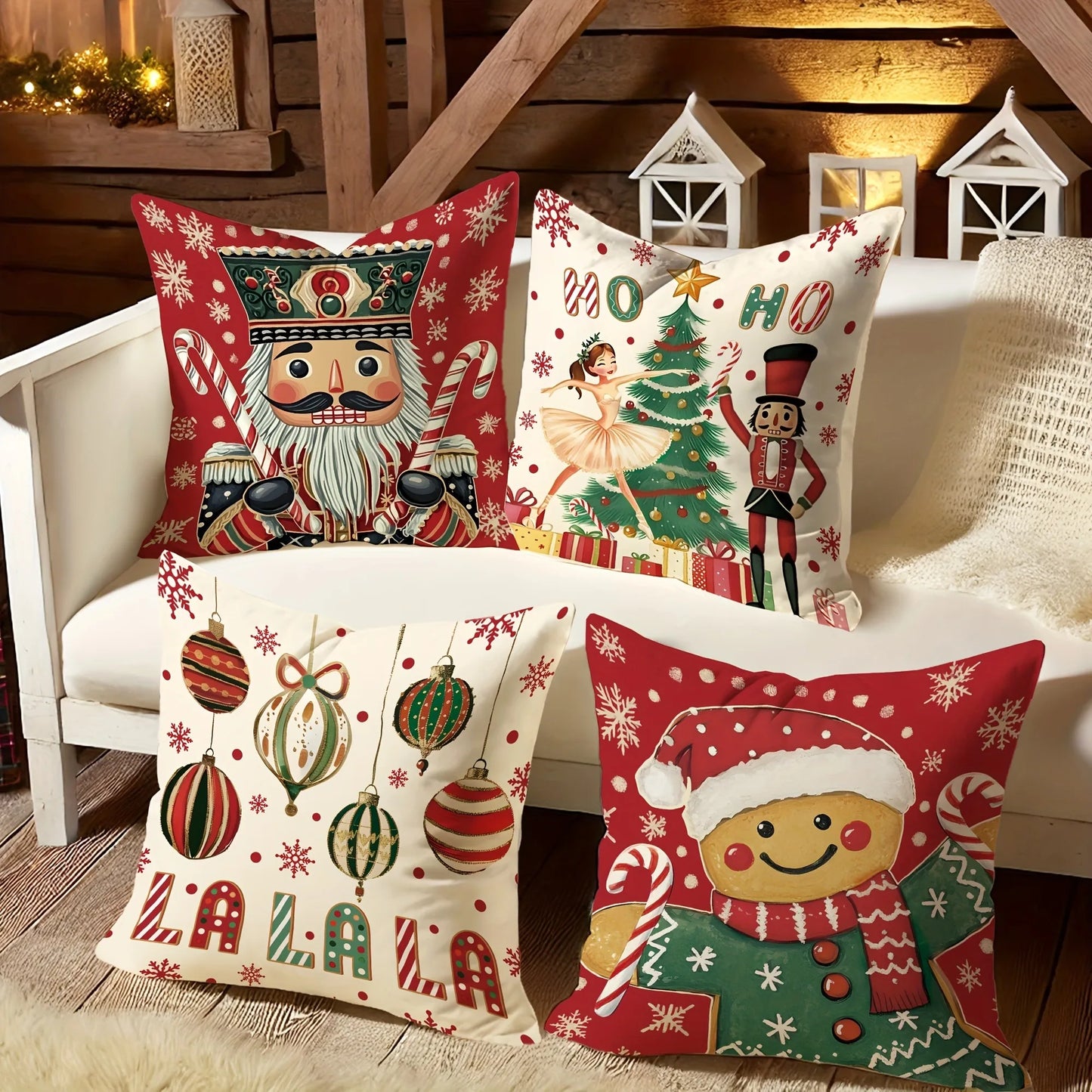 Festive Comfort Christmas Pillow Covers Perfect for Sofas, Bedrooms & Gifts! ,Cozy Up Your Home Christmas Ornament-Printed Pillowcases for Sofas & Beds! , Festive Nutcracker & Gingerbread Pillow Covers!